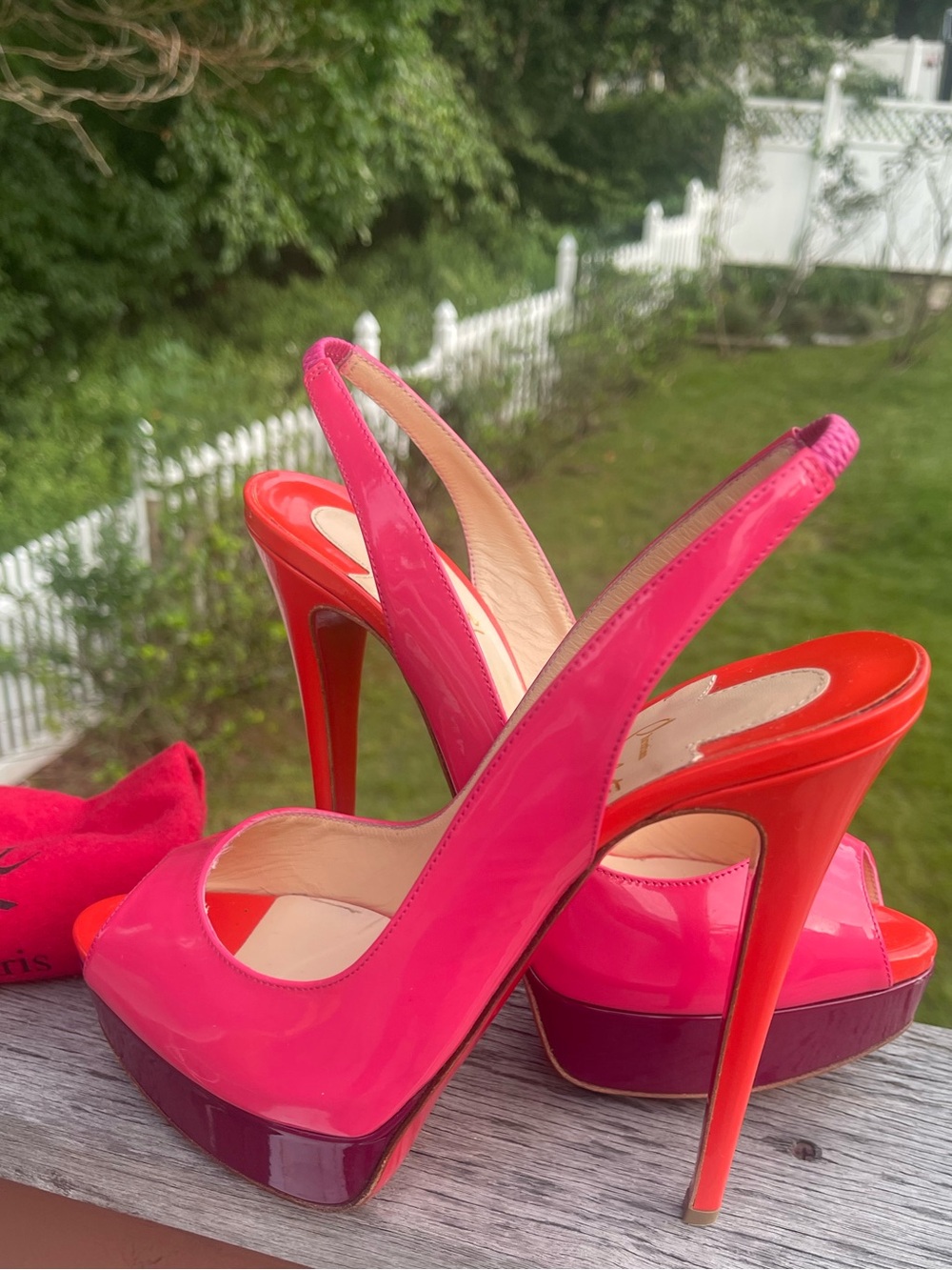 Christian Louboutin Pink and Red Patent Platform Slingbacks